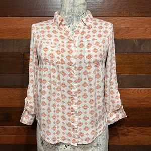 Style & Co Collared Long Sleeve Two Toned Floral Button Down Blouse